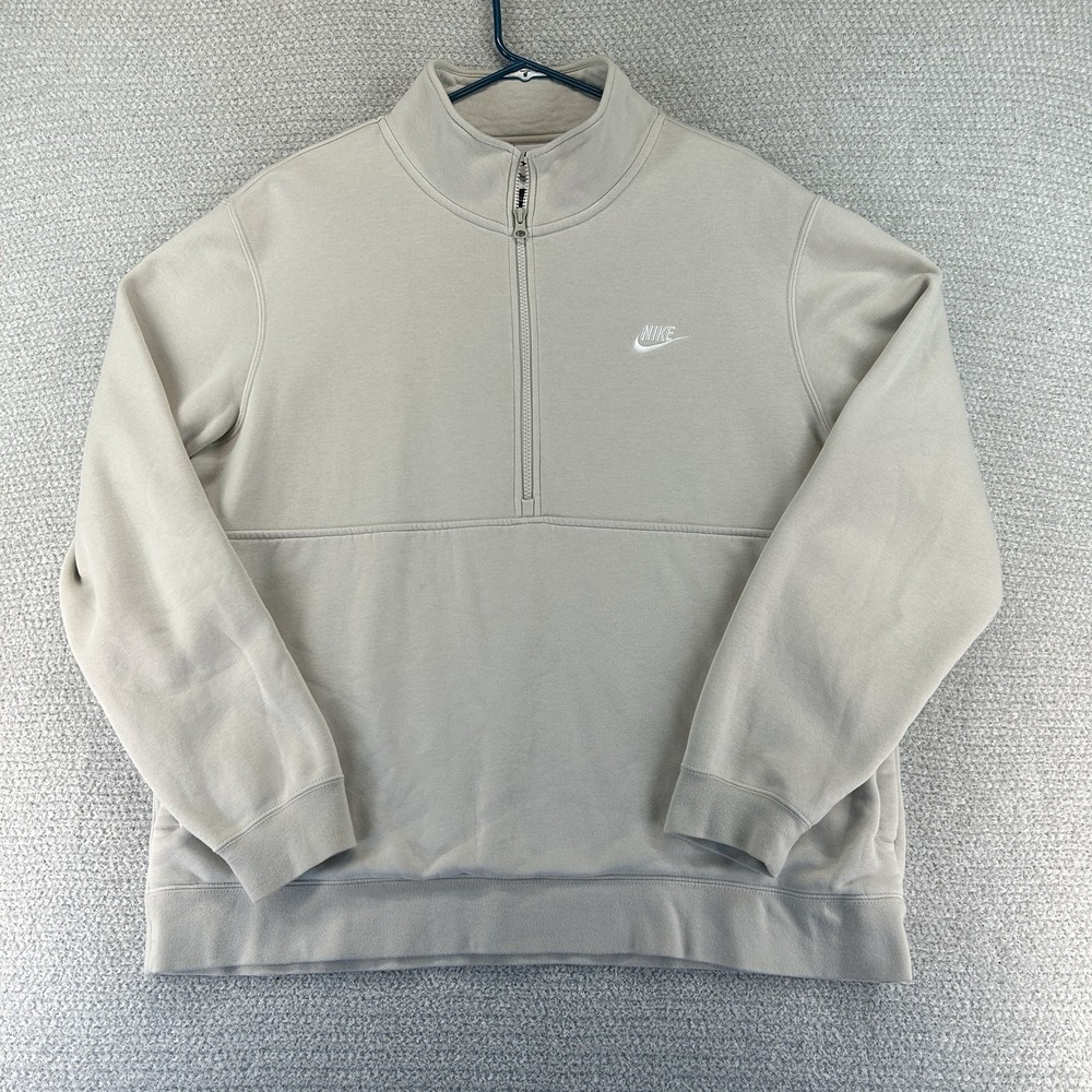 Nike Sweatshirt Mens XL Beige Sportswear Club 1/2 Zip Pullover Fleece Pocket